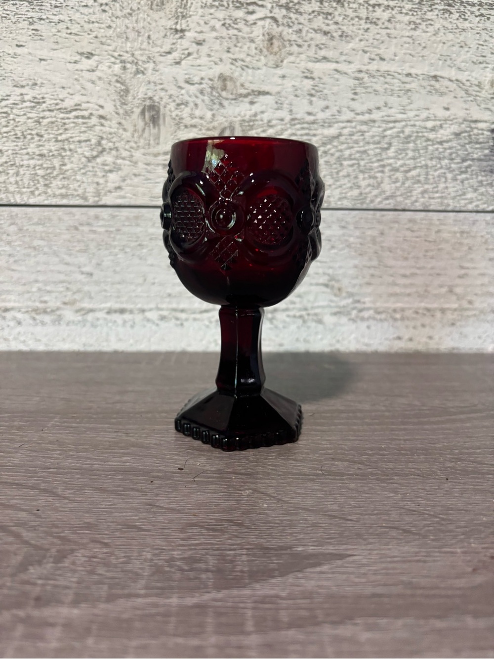Ruby Red Goblet Glass with Decorative Pattern